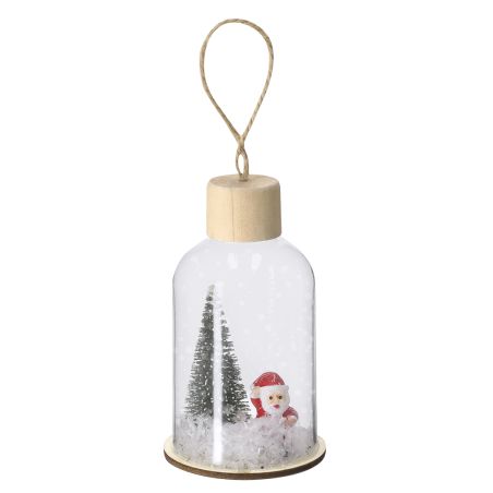 Adorno navideño vidrio y madera con LED 10 cm