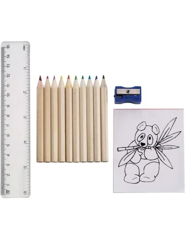 Set de dibujo de cartón lápices librito regla sacapuntas
