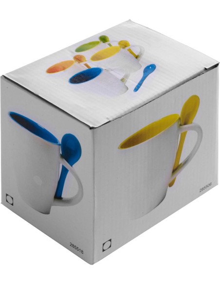 Taza cerámica 300 ml con cucharita soporte integrado