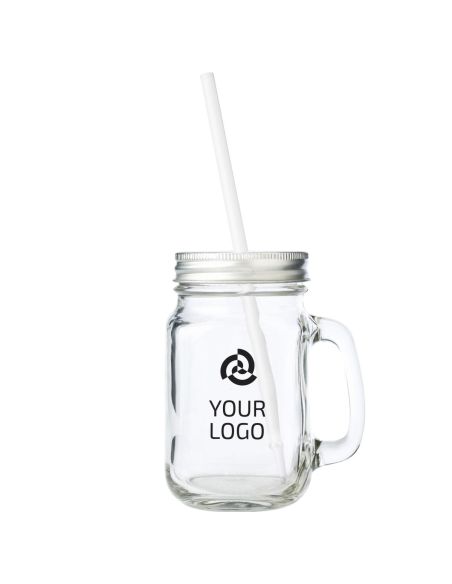 Jarra vidrio 480 ml asa tapa metal caña plástico