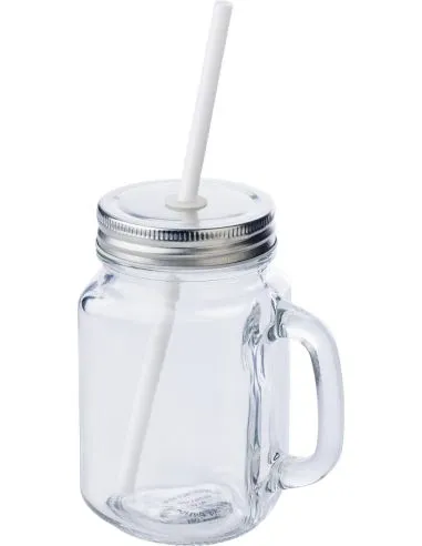 Jarra vidrio 480 ml asa tapa metal caña plástico