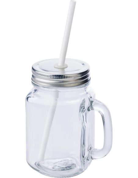 Jarra vidrio 480 ml asa tapa metal caña plástico