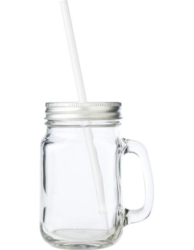 Jarra vidrio 480 ml asa tapa metal caña plástico