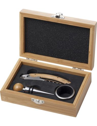 Set de vino en caja de bambú 3 piezas