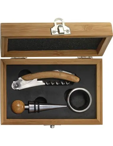 Set de vino de bambú y acero inox. Ecológico...