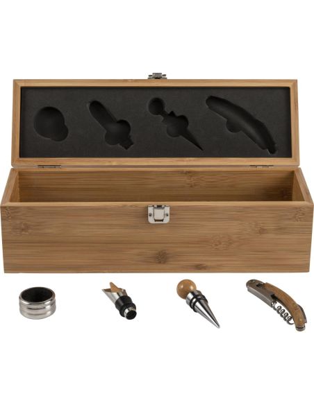 Set de vino en caja de bambú 4 piezas