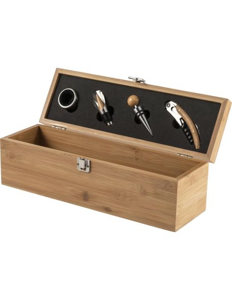 Set de vino en caja de bambú 4 piezas