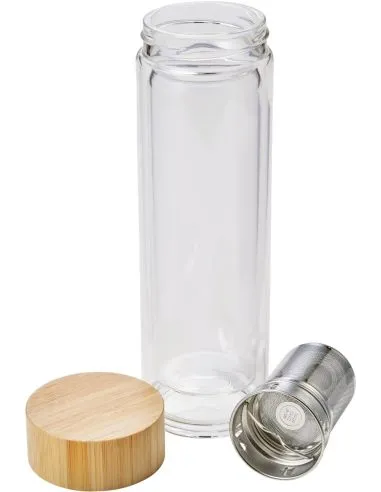 Termo de cristal y bambú con infusor 420 ml