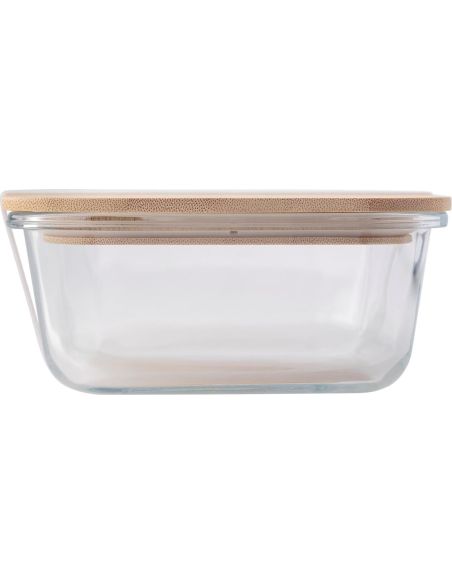 Fiambrera vidrio 900 ml tapa bambú correa silicona LFGB