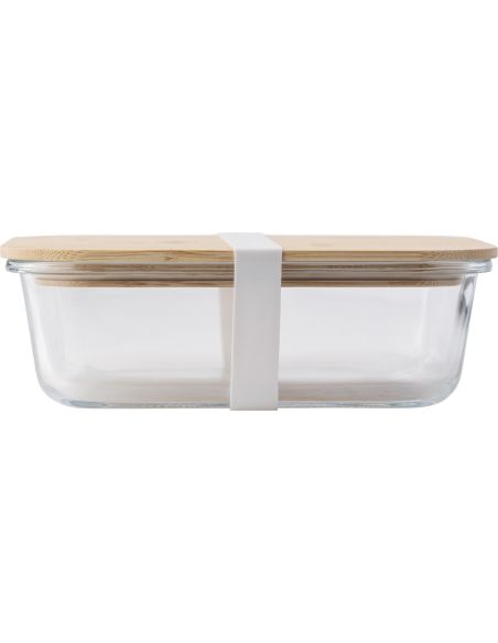 Fiambrera vidrio 900 ml tapa bambú correa silicona LFGB