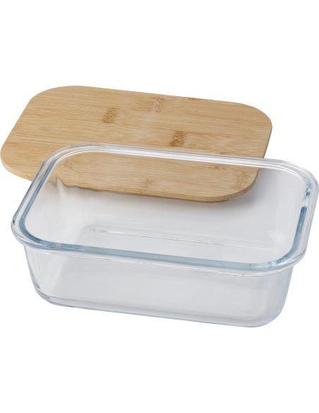 Fiambrera vidrio 900 ml tapa bambú correa silicona LFGB