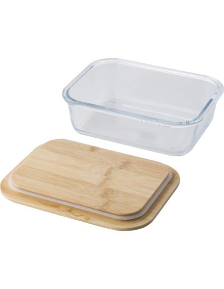 Fiambrera vidrio 900 ml tapa bambú correa silicona LFGB