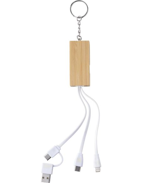 Set de cables de bambú con llavero y soporte