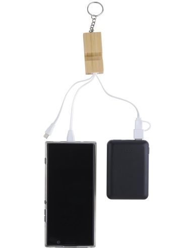 Set de cables de bambú con llavero y soporte
