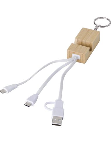 Set de cables de bambú con llavero y soporte