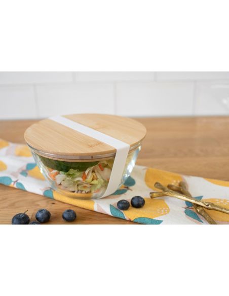 Ensaladera borosilicato 1200 ml con tapa de bambú