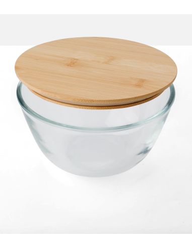 Ensaladera borosilicato 1200 ml con tapa de bambú