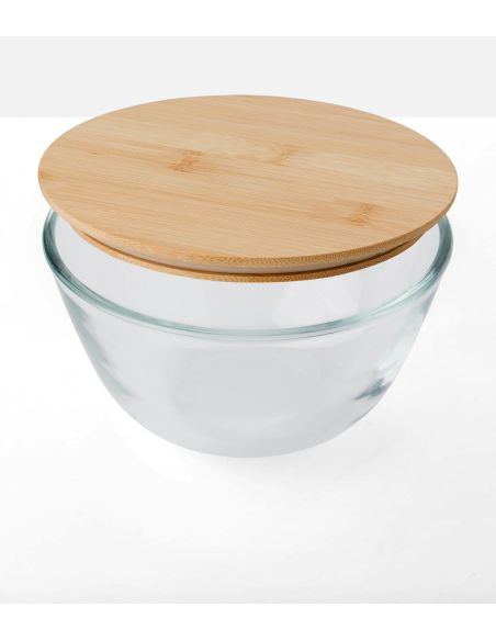 Ensaladera borosilicato 1200 ml con tapa de bambú