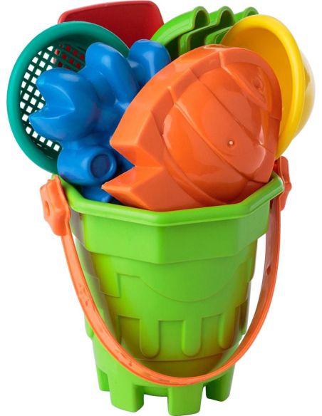 Cubo de playa PP reciclado con palas y moldes