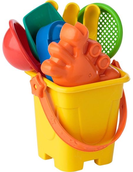 Cubo de playa PP reciclado con palas y moldes