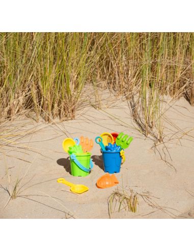 Cubo de playa PP reciclado con palas y moldes