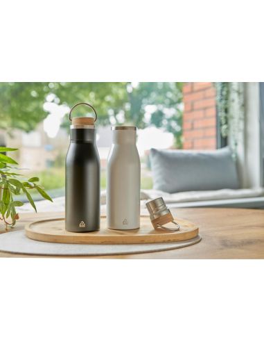 Botella acero reciclado 500 ml con asa y bambú