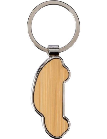 Llavero coche de zinc y bambú con funda kraft