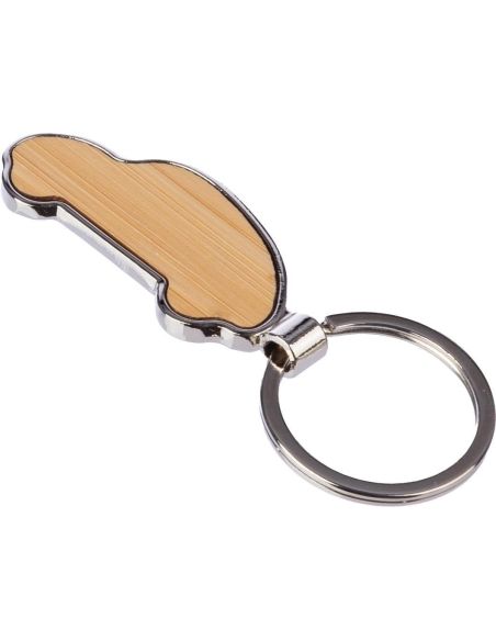 Llavero coche de zinc y bambú con funda kraft
