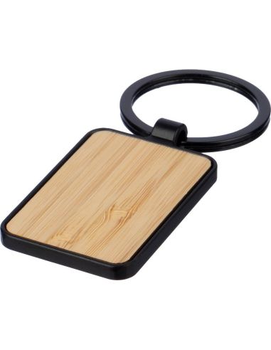Llavero de metal y bambú con funda kraft