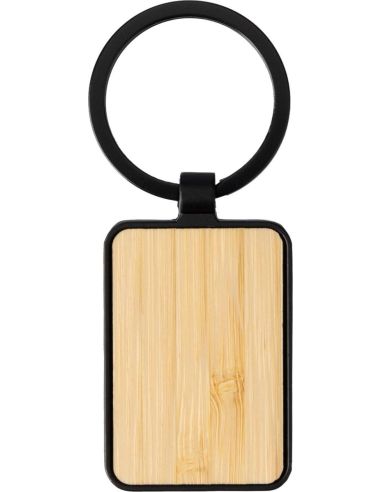 Llavero de metal y bambú con funda kraft