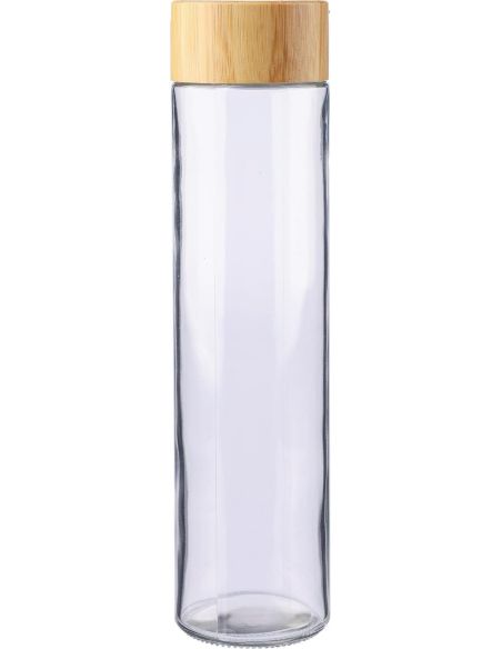 Botella vidrio 500 ml tapa bambú FSC asa metal LFGB
