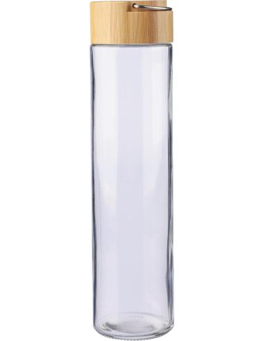Botella vidrio 500 ml tapa bambú FSC asa metal LFGB