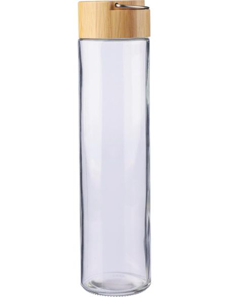 Botella vidrio 500 ml tapa bambú FSC asa metal LFGB