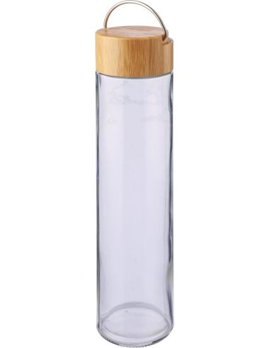 Botella vidrio 500 ml tapa bambú FSC asa metal LFGB
