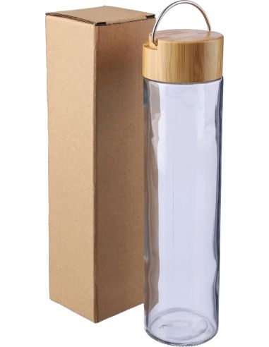 Botella vidrio 500 ml tapa bambú FSC asa metal LFGB