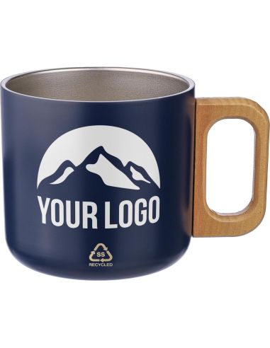Taza termo acero reciclado 400 ml con asa de madera