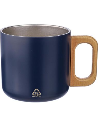 Taza termo acero reciclado 400 ml con asa de madera