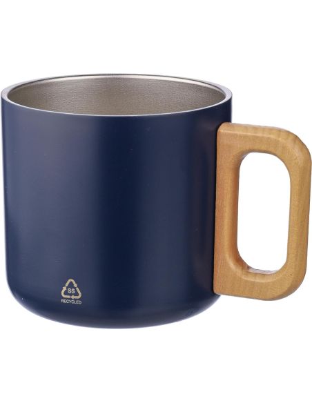 Taza termo acero reciclado 400 ml con asa de madera