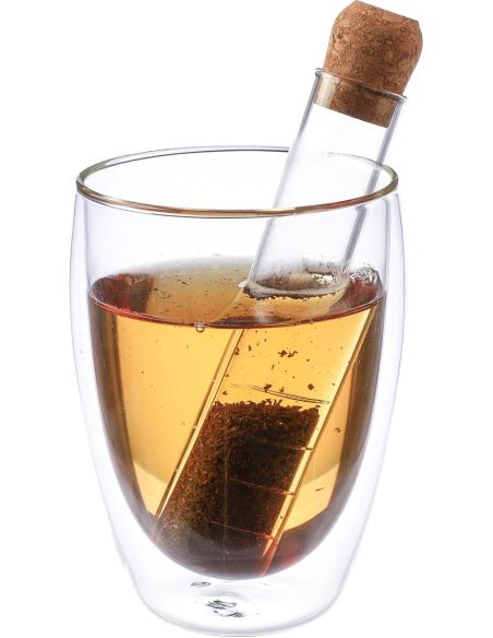 Infusor de té de borosilicato con tapa de corcho