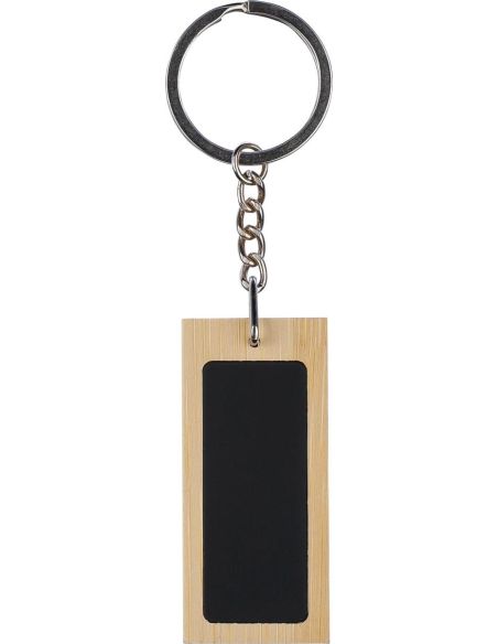 Llavero rectangular de bambú y acero inoxidable