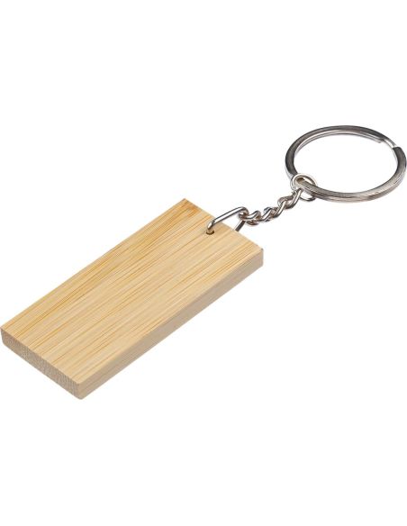 Llavero rectangular de bambú y acero inoxidable