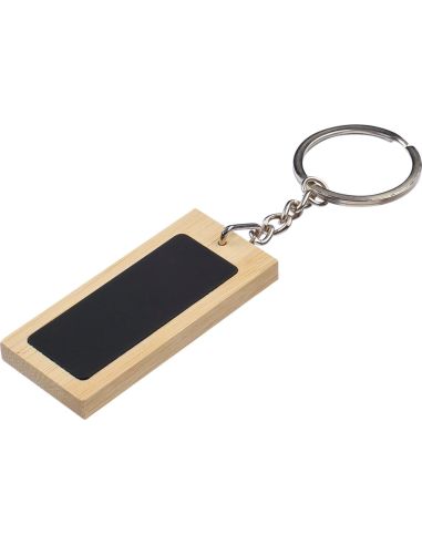 Llavero rectangular de bambú y acero inoxidable