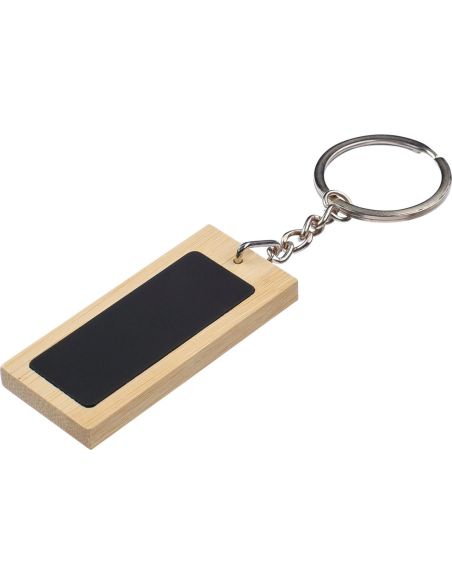 Llavero rectangular de bambú y acero inoxidable