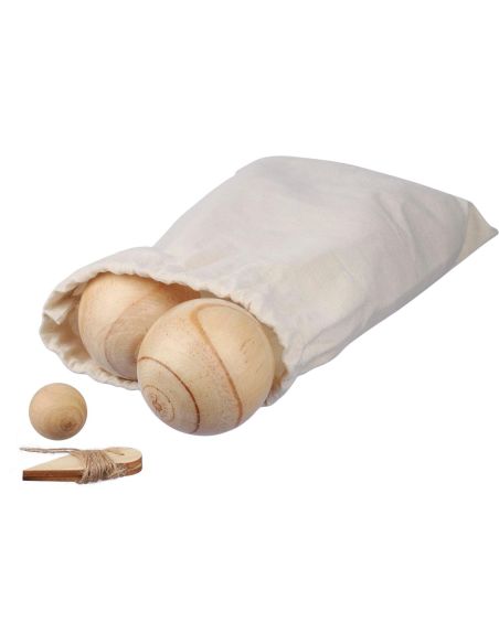 Juego petanca madera 6 bolas 7 cm bolsa algodón