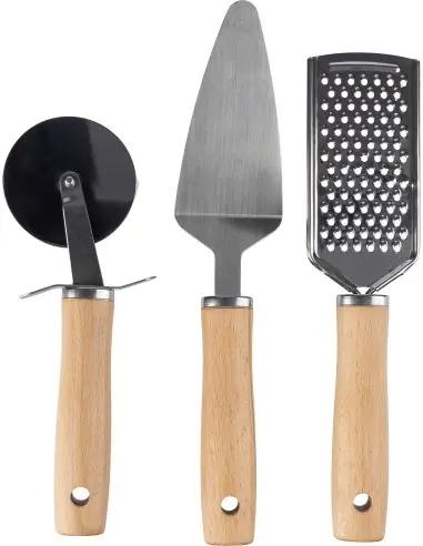 Set de utensilios de cocina de metal y madera...