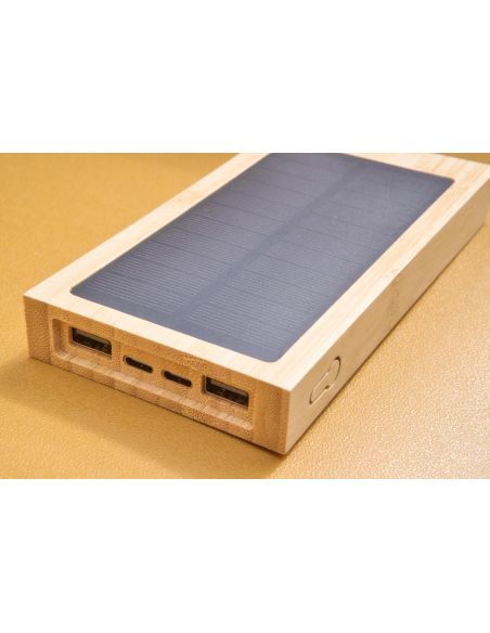 Batería externa solar bambú 10000 mAh Qi 5W