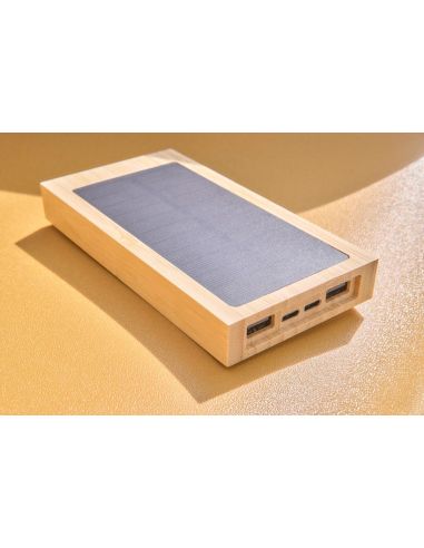 Batería externa solar bambú 10000 mAh Qi 5W