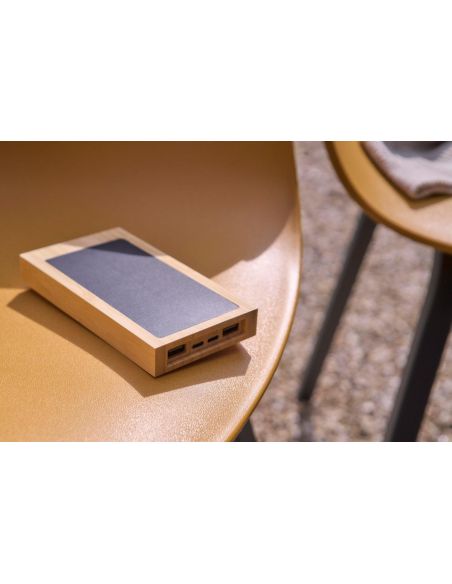 Batería externa solar bambú 10000 mAh Qi 5W