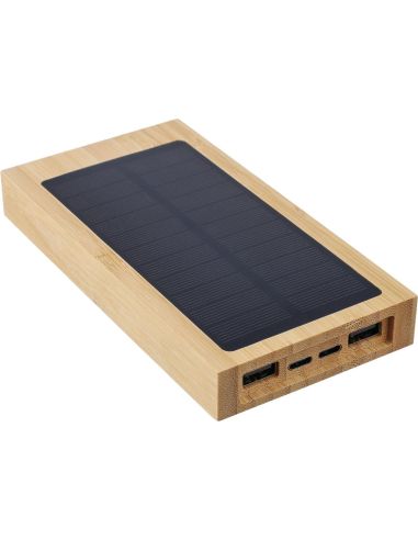 Batería externa solar bambú 10000 mAh Qi 5W