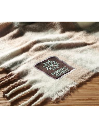 Manta RPET efecto mohair con cuadros y flecos